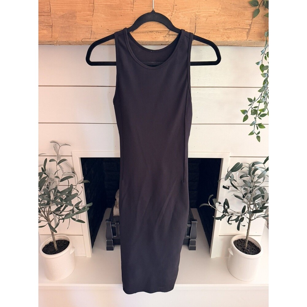 Lululemon Brunch and Back Ribbed Midi Black Dress Sz 6 Women’s Sweat Wicking